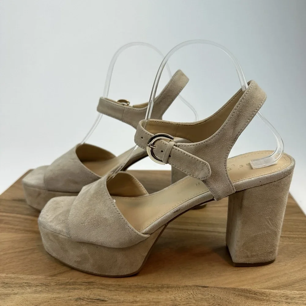 New Womens Marc Fisher LTD Cinthia Beige Suede Platform Sandals Heels Size 9.5 M